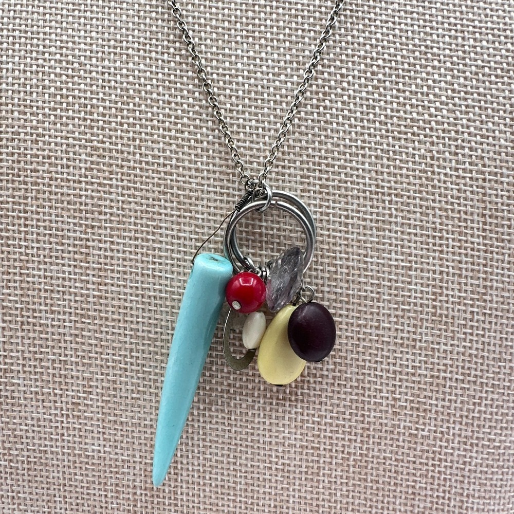 Vintage Y2K Silver Tone Multi Charm Pendant Necklace Classic Fashion Jewelry 90s